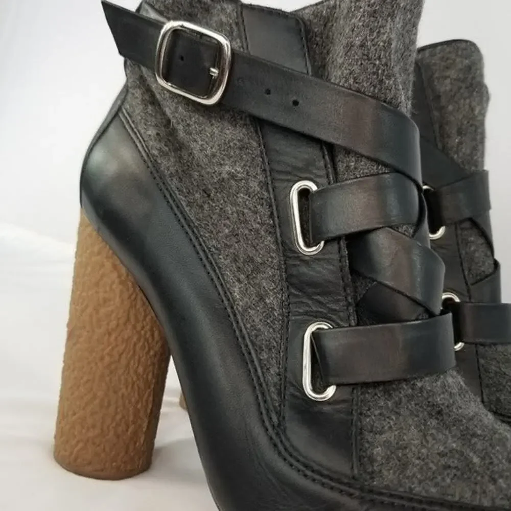 Wool + Leather Boots by Loeffler Randall Platform Round Rubber Heel Size 8.5